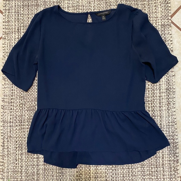 Banana Republic Factory Tops - Banana Republic Sheer Peplum Blouse XS Navy Blue